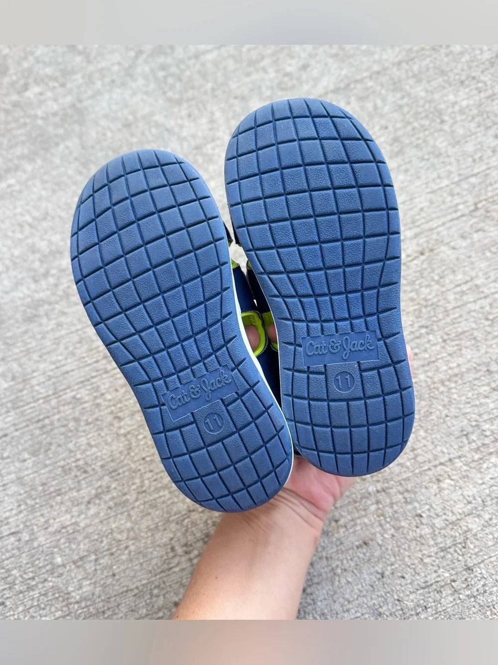 Cat & Jack Hank Boys Blue Lime Closed Toe Summer Sandals Hook Loop Straps Sz 11